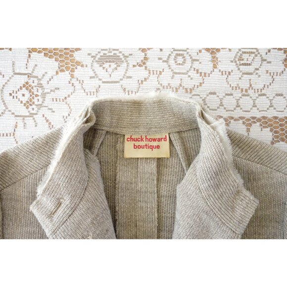 Vtg 60 70s Chuck Howard Taupe Oatmeal Beige Wool Button Down Sweater Dress S M - Picture 5 of 9